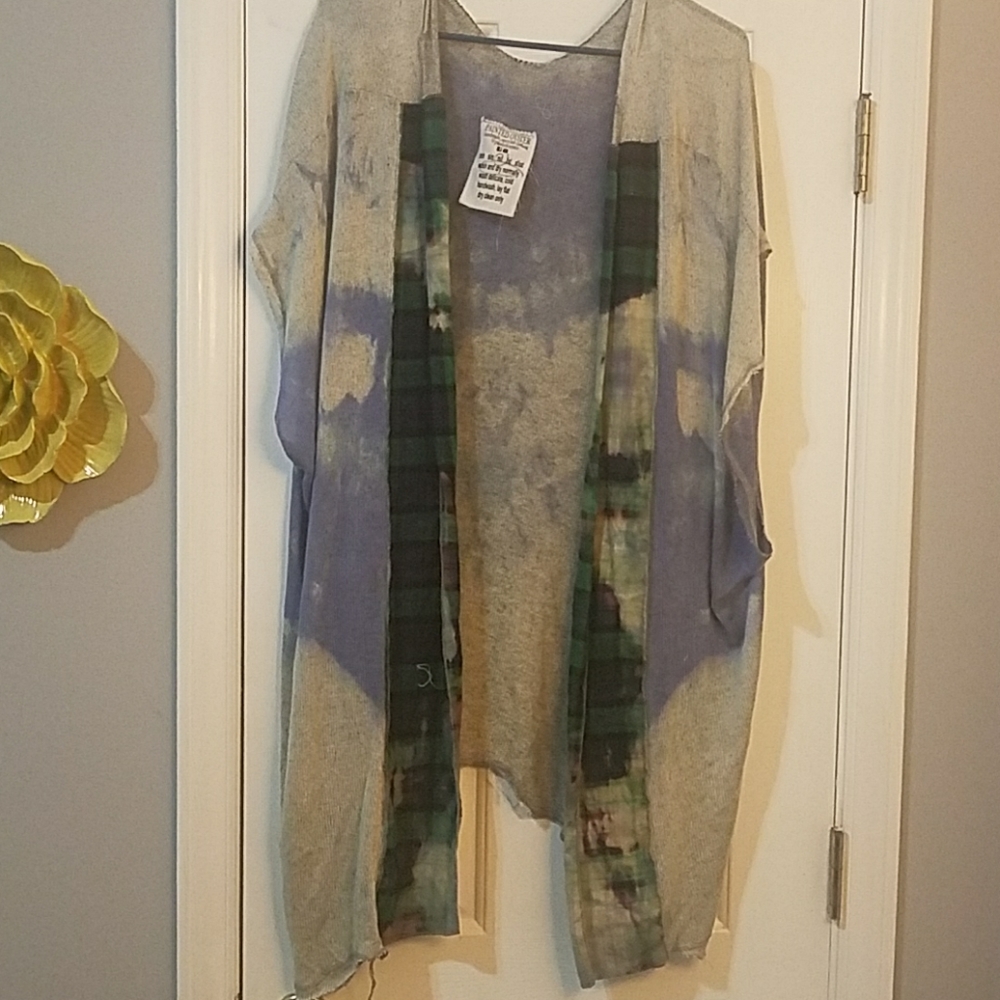 Boutique- handmade- cardigan- painted oyster